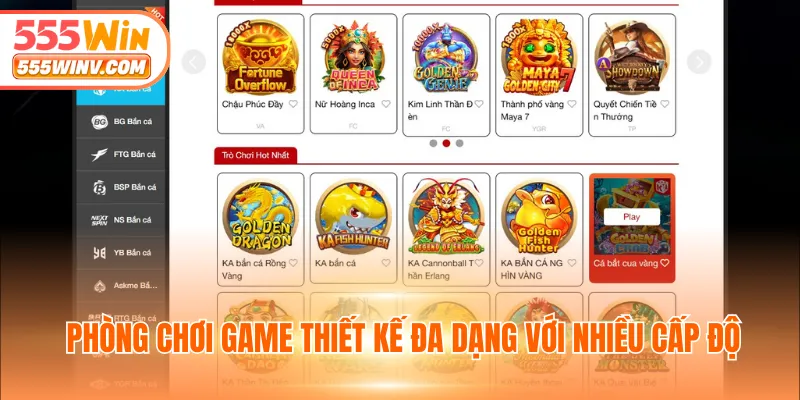 Phòng chơi game thiết kế đa dạng với nhiều cấp độ